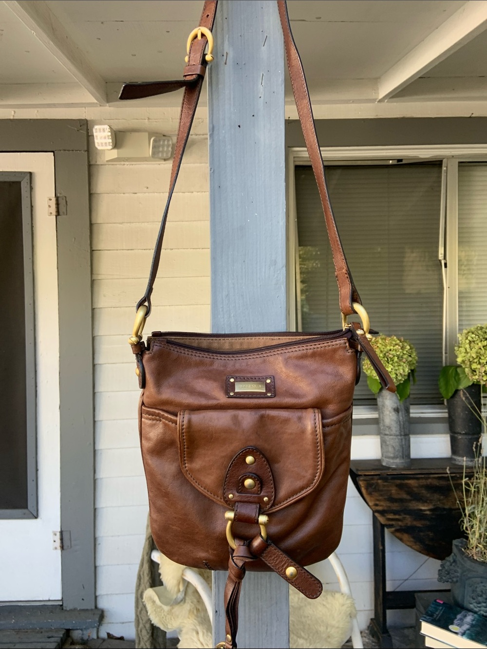 Women's Brown Leather Crossbody Bag with Front Pocket bought in Italy
